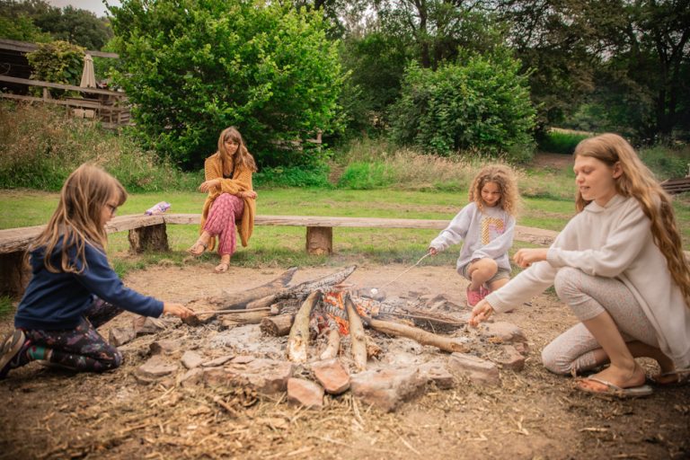 camping around the fireplace