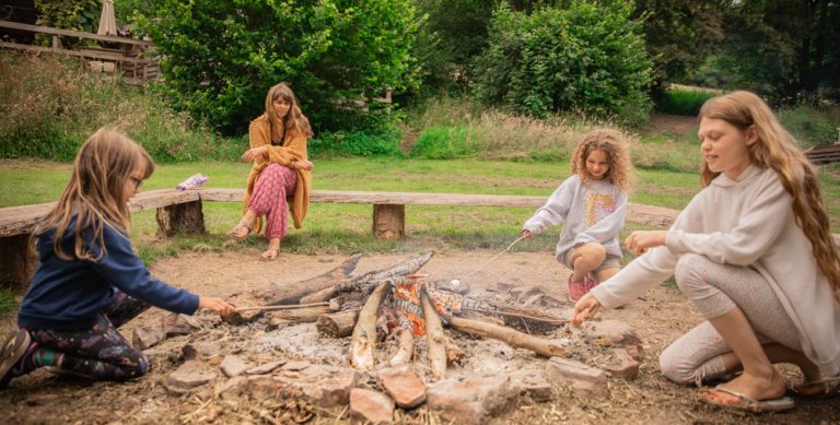 camping around the fireplace