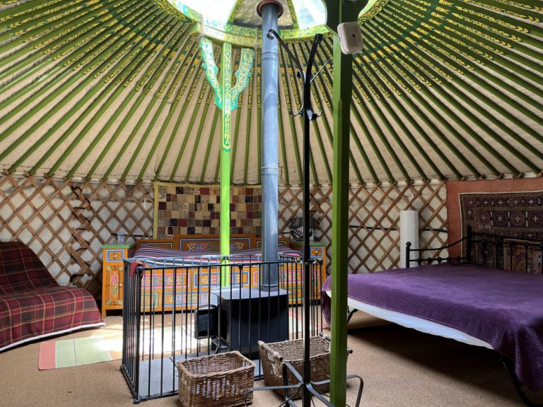 Yurt 1 interior (fireplace feature)