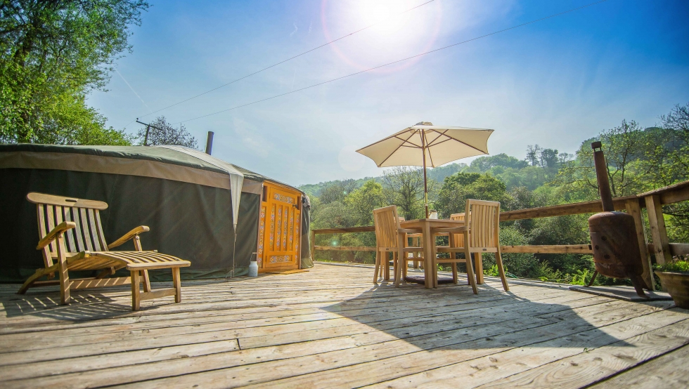 Yurt deck with sun